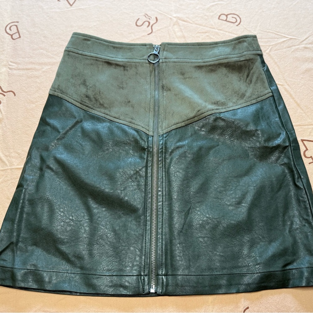 Olive Green Faux Leather Skirt